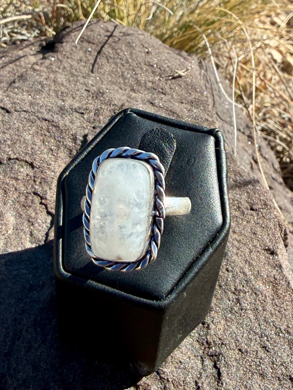 925 Sterling Silver Moonstone Statement Ring Size 9